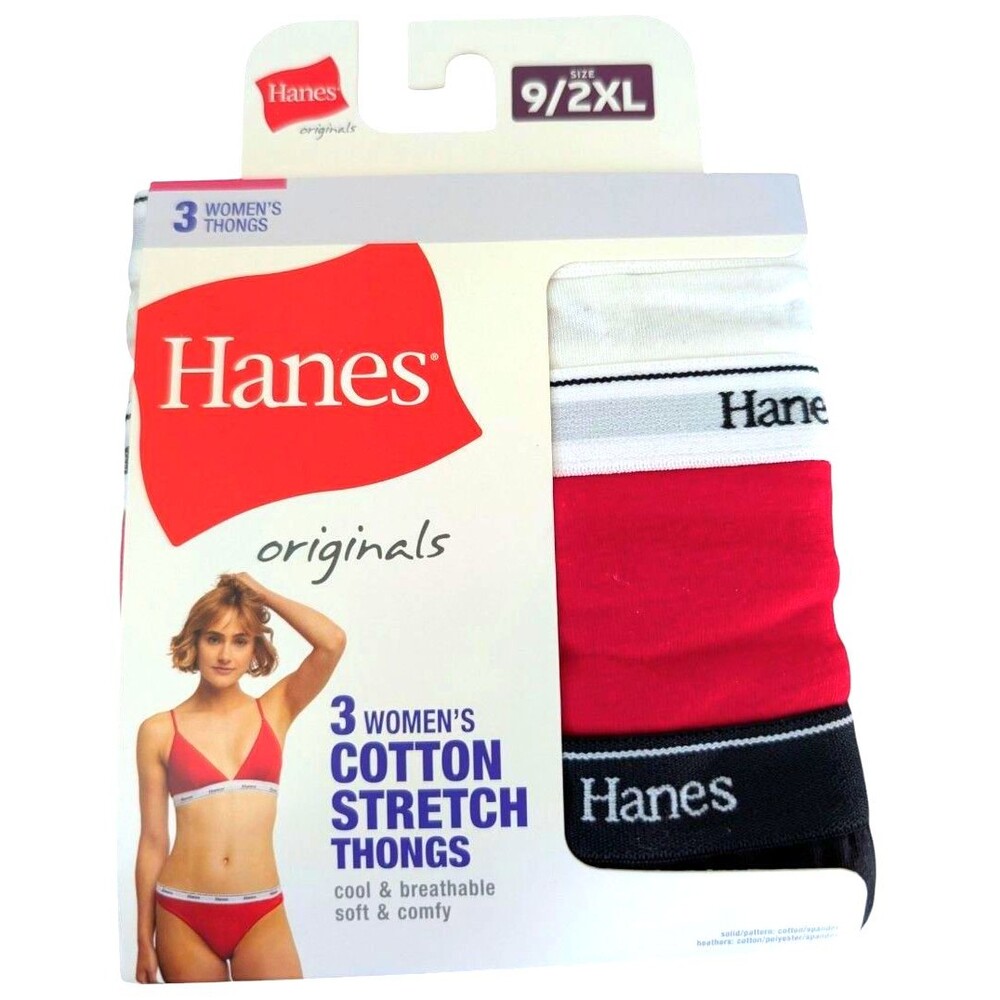 Hanes Originals 3 Pair Women's Assorted Color Thong Underwear Panties Cotton 2XL